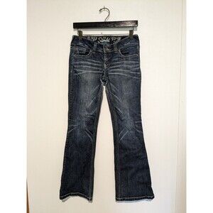 Refuge Pop STARLET Flare Jeans 6S 6 Blue Denim Distressed Embroidered Pocket